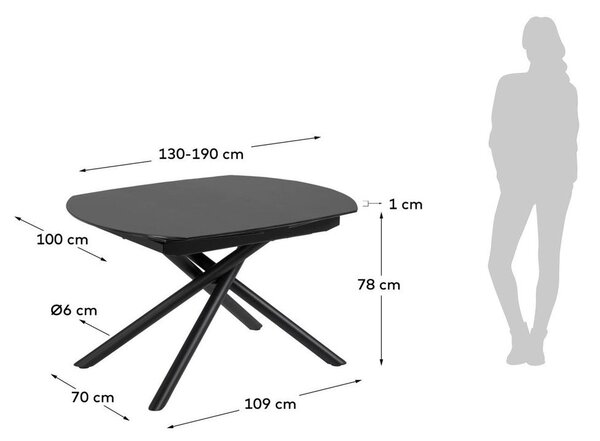 Rozkladací jedálenský stôl s prídavnou doskou s keramickou doskou 100x130 cm Yodalia – Kave Home