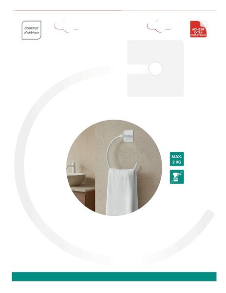 Matne biely kovový držiak na uteráky bez vŕtania Fixeo – douceur d'intérieur