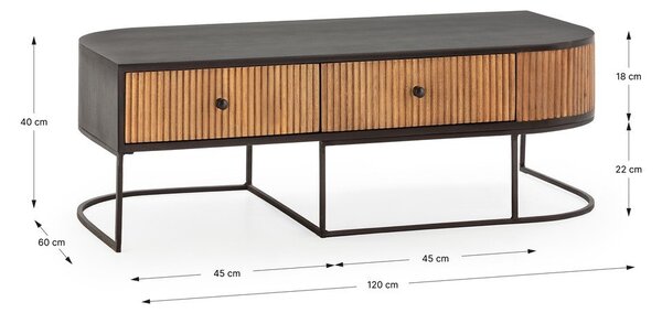 Konferenčný stolík z mangového dreva v prírodnej farbe 60x120 cm Curve – MOME