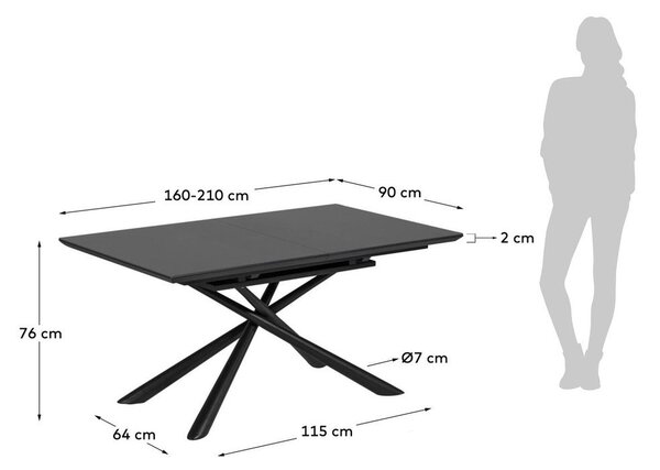 Rozkladací jedálenský stôl s prídavnou doskou s keramickou doskou 90x160 cm Theone – Kave Home