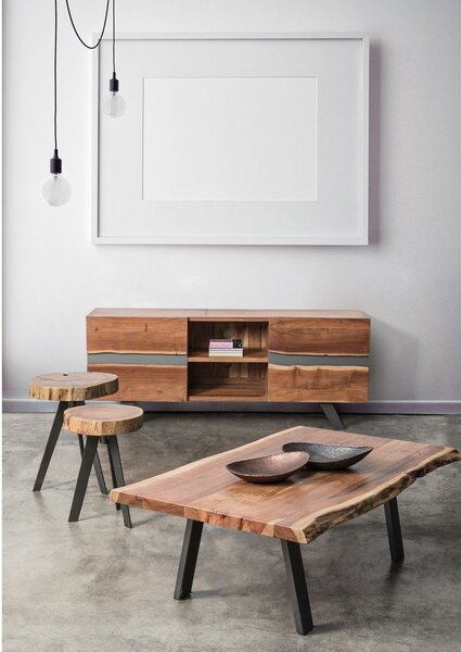 Čierny/v prírodnej farbe konferenčný stolík s doskou z akácie 65x115 cm Aron – Bizzotto