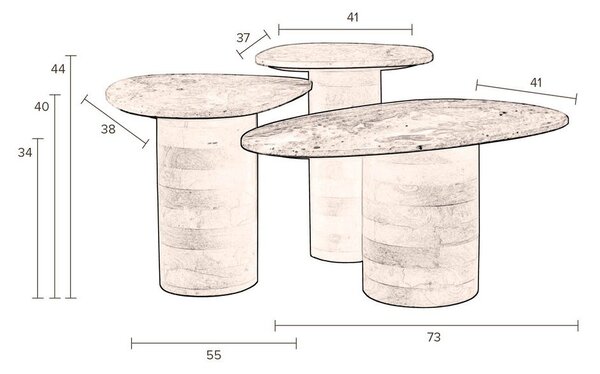 Hnedé/béžové konferenčné stolíky v súprave 3 ks s mramorovou doskou 41x73 cm Suki – Dutchbone