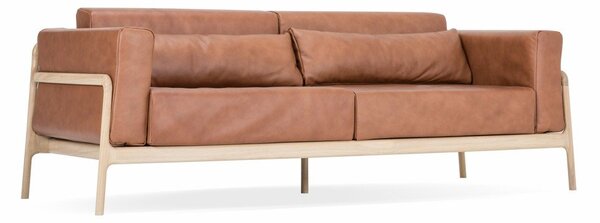 Koňakovohnedá pohovka z byvolej kože s konštrukciou z dubového dreva Gazzda Fawn, 240 cm