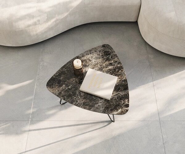 DELIFE Konferenčný stolík Ekrem 65x65 cm keramika Laminam®Emperador Extra Lucidato tmavohnedá Hairpin kov čierna