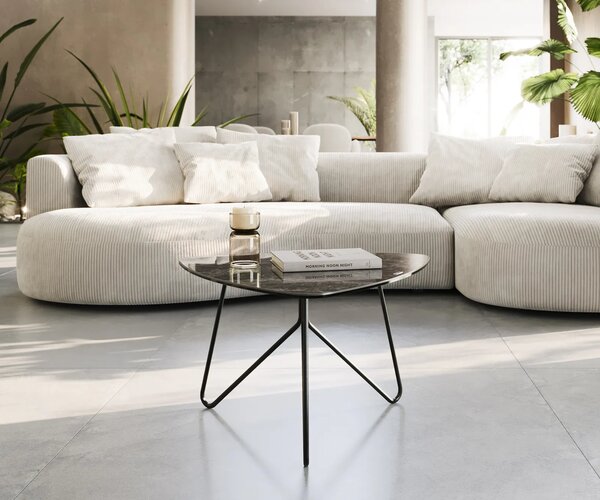 DELIFE Konferenčný stolík Ekrem 65x65 cm keramika Laminam®Emperador Extra Lucidato tmavohnedá Hairpin kov čierna