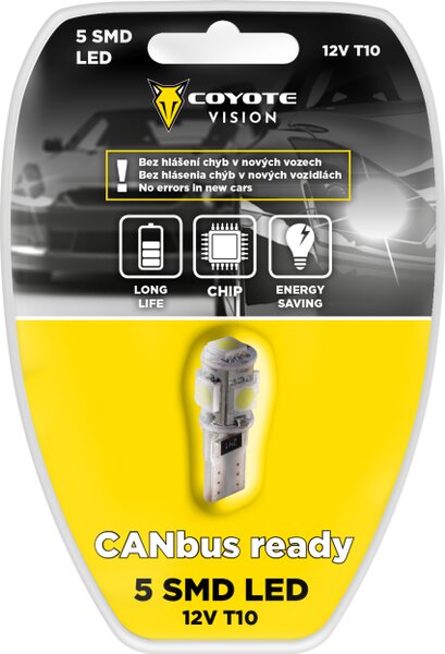 Žiarovka 12V LED 5 SMD T10 CAN BUS ready biela COYOTE VISION