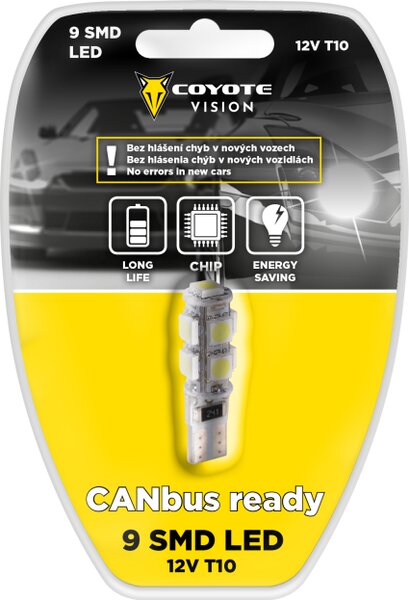 Žiarovka 12V LED 9 SMD T10 CAN BUS ready biela COYOTE VISION