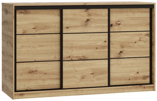 Komoda HARAZIA 160 s posuvnými dverami, hĺbka 56 cm, 2 šatníkové tyče, 4 šuplíky, dub artisan