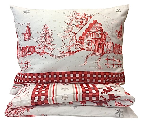 Obliečky bavlnené Vianočné obliečky Sviatočný mix biely TiaHome - 1x Vankúš 90x70cm, 1x Paplón 140x200cm