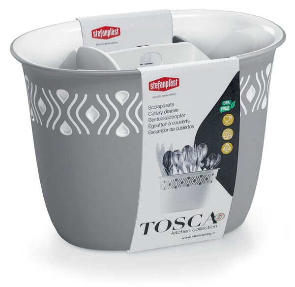 STEFANPLAST Odkvapkávač na príbory Tosca biely/sivý