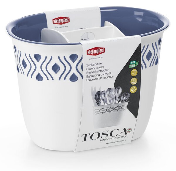 STEFANPLAST Odkvapkávač na príbory Tosca biely/modrý