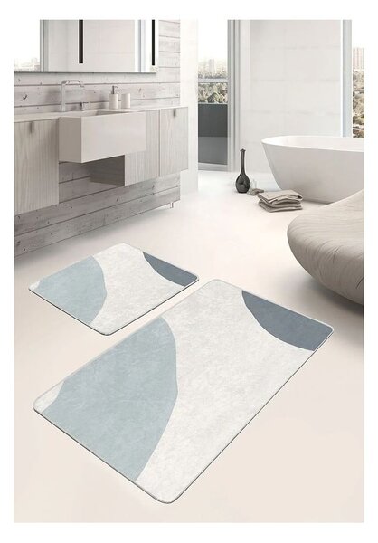 Sivo-krémové zamatové kúpeľňové predložky v súprave 2 ks 60x100 cm Abstract Shapes – Mila Home
