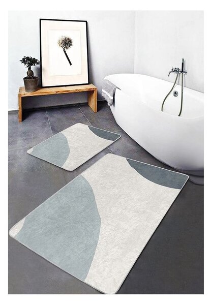 Sivo-krémové zamatové kúpeľňové predložky v súprave 2 ks 60x100 cm Abstract Shapes – Mila Home