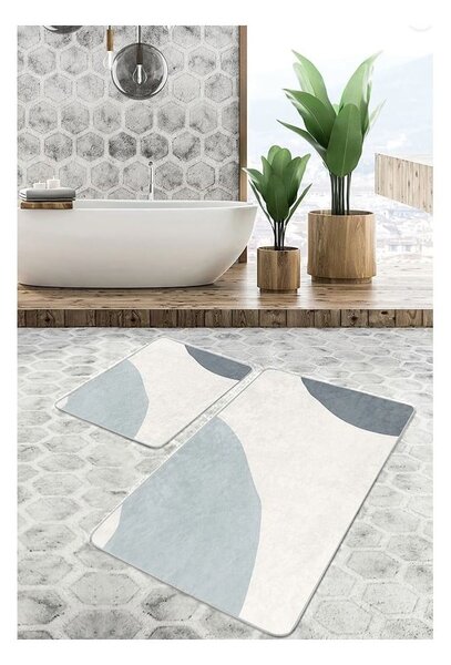 Sivo-krémové zamatové kúpeľňové predložky v súprave 2 ks 60x100 cm Abstract Shapes – Mila Home