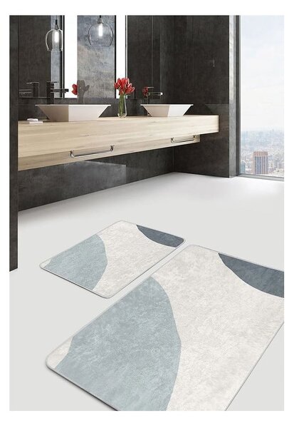 Sivo-krémové zamatové kúpeľňové predložky v súprave 2 ks 60x100 cm Abstract Shapes – Mila Home