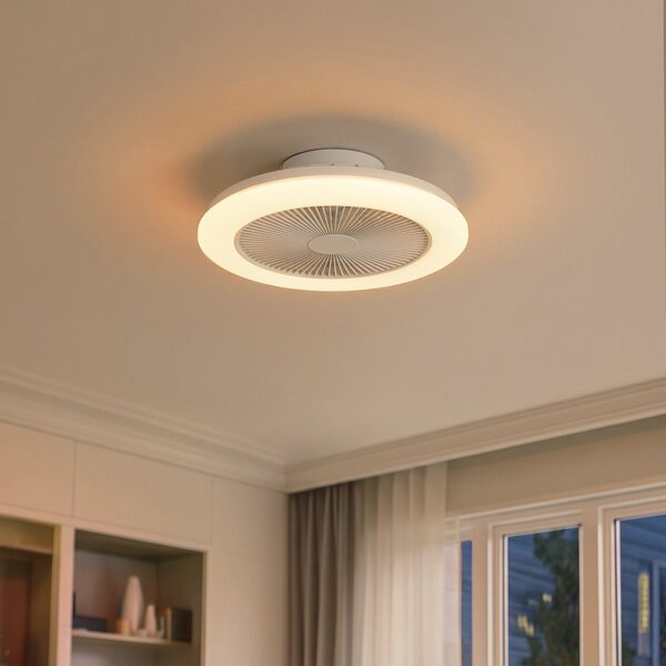 Stropný ventilátor Vedin LED, Ø 45 cm, RGBW, stmievateľné, biely, DC – Lindby Lindby, Vedin, stmievateľné, Biela, Obývacia izba, Plast, Moderný