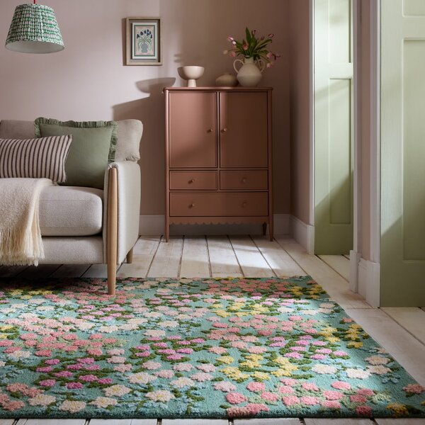 Ručne tkaný vlnený koberec v mentolovej farbe 120x170 cm Emilia Floral – Flair Rugs