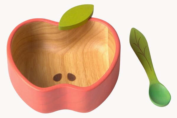 Ručne vyrobená miska s lyžičkou Pepa the Apple, 2 ks