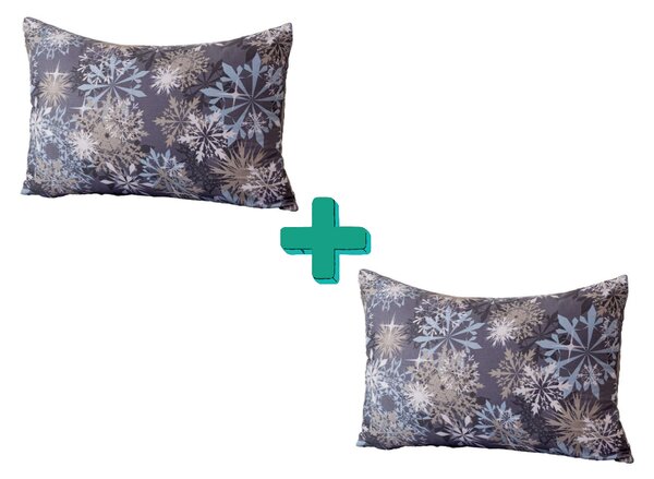Súprava 2ks dekoračných poťahov na vankúš SNOWFLAKE 50x70cm, modrosivé