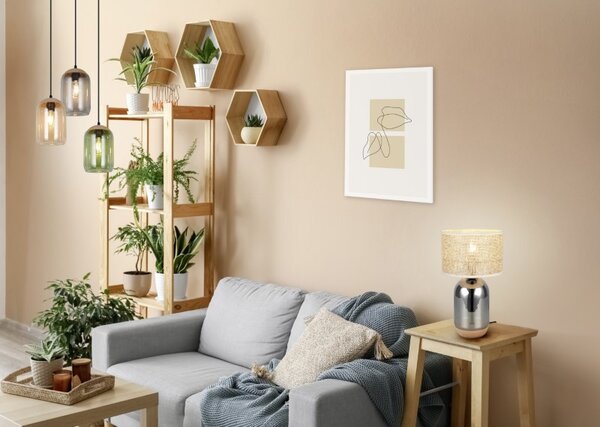 TRIO 564990157 TARA stolná lampa V430mm 1xE27 chrómová, prírodná