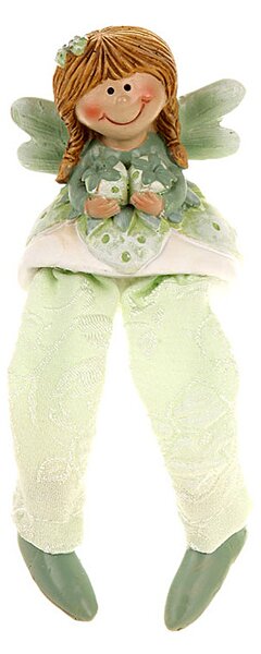 Soška víla 2 jahody zelená visiace nohy 13 cm
