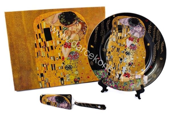 Servírovací tanier s lopatkou Gustav Klimt Bozk hnedý o 27cm