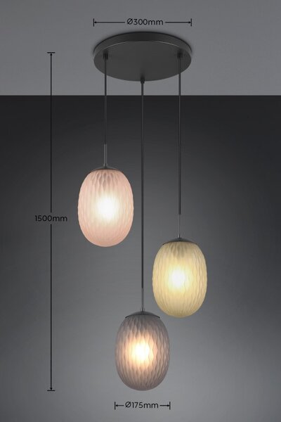TRIO 364230317 FACETTE závesné svietidlo D430mm 3xE27 čierna matná, viacfarebná