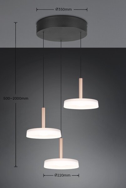 TRIO 354930365 CELESTE závesné svietidlo D350mm SMD LED 3x7,5W/750lm 3000K čierna, kávová, switchdimmer