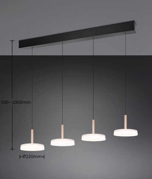 TRIO 354910465 CELESTE závesné svietidlo SMD LED 4x7,5W/750lm 3000K čierna, kávová, switchdimmer