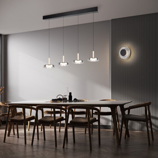 TRIO 354910432 CELESTE závesné svietidlo SMD LED 4x7,5W/750lm 3000K čierna, drevo, switchdimmer