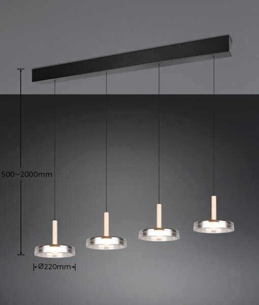TRIO 354910432 CELESTE závesné svietidlo SMD LED 4x7,5W/750lm 3000K čierna, drevo, switchdimmer