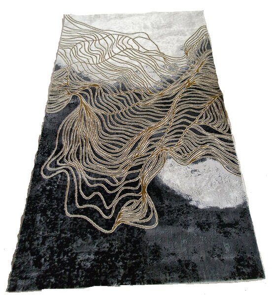 HU Čierny-hnedo-biely moderný koberec Artiste 25419A-Hnedoseda Rozmer: 60x110 cm