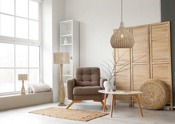 TRIO 567200130 TOBA stolná lampa V540mm 1xE27 drevo, béžová