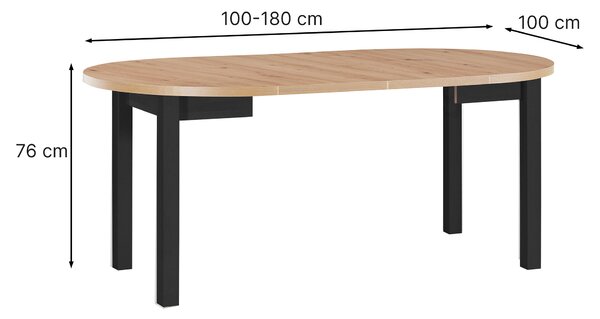 Rozkladací jedálenský stôl Poli 4 100-180x100 - dub artisan/čierna