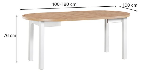 Rozkladací jedálenský stôl Poli 4 100-180x100 - dub artisan/biela