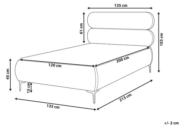 Posteľ sivobéžová buklé čalúnenie čierne kovové nohy 120 x 200 cm lamelový rošt s čelom klasický minimalistický štýl spálňa
