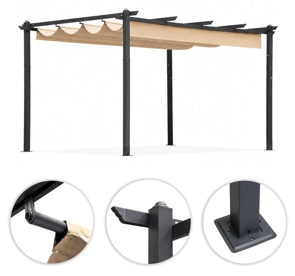 Terasová záhradná pergola 3x4 m oceľový altánok s prístreškom béžová MultiGarden