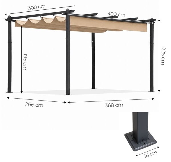 Terasová záhradná pergola 3x4 m oceľový altánok s prístreškom béžová MultiGarden