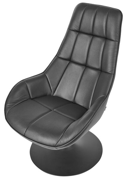 Otočné kreslo čierna umelá koža podnož čalúnené sedadlo ozdobné prešívanie mid-century modern štýl obývacia izba