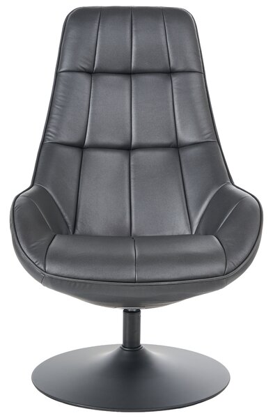 Otočné kreslo čierna umelá koža podnož čalúnené sedadlo ozdobné prešívanie mid-century modern štýl obývacia izba