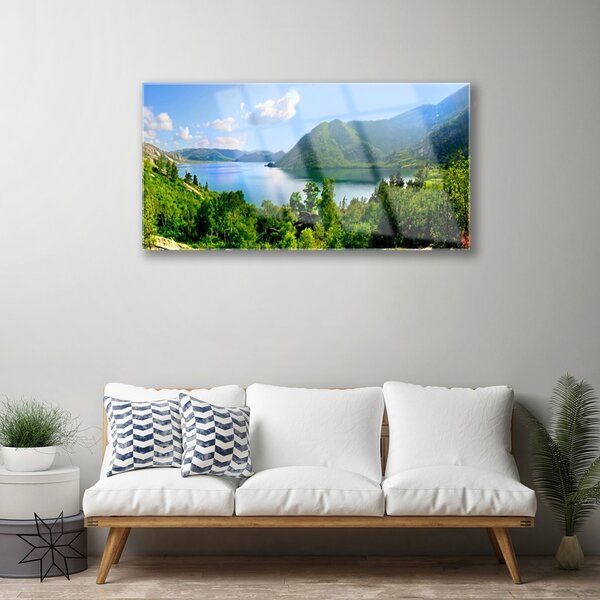 Obraz na skle Les jazero hory príroda 100x50 cm 2 Prívesky
