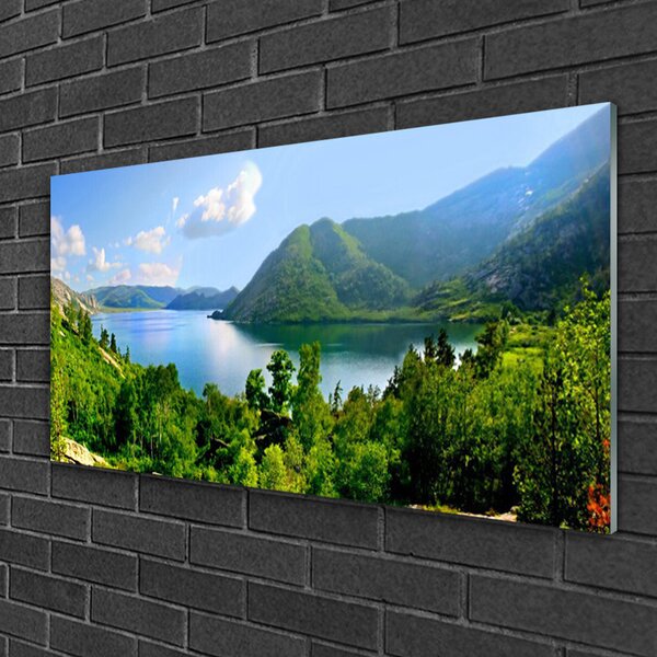 Obraz na skle Les jazero hory príroda 100x50 cm 2 Prívesky
