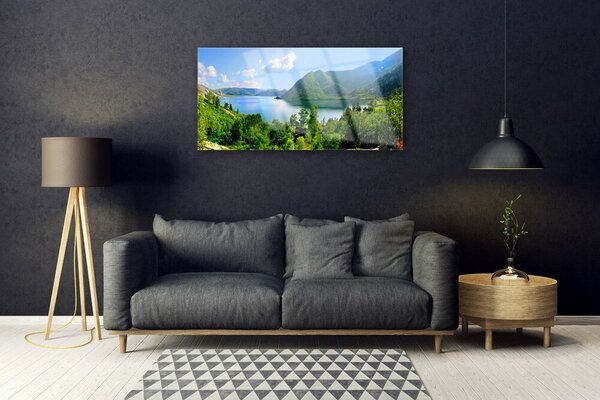 Obraz na skle Les jazero hory príroda 100x50 cm 2 Prívesky