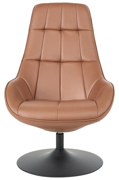 Otočné kreslo hnedá umelá koža podnož čalúnené sedadlo ozdobné prešívanie mid-century modern štýl obývacia izba
