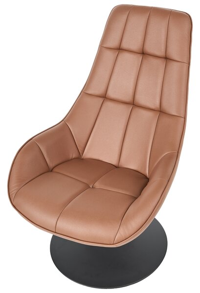 Otočné kreslo hnedá umelá koža podnož čalúnené sedadlo ozdobné prešívanie mid-century modern štýl obývacia izba