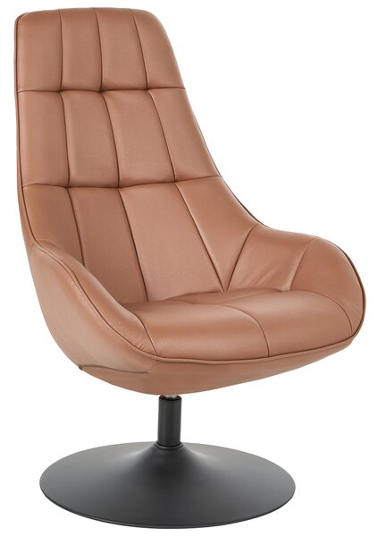 Otočné kreslo hnedá umelá koža podnož čalúnené sedadlo ozdobné prešívanie mid-century modern štýl obývacia izba