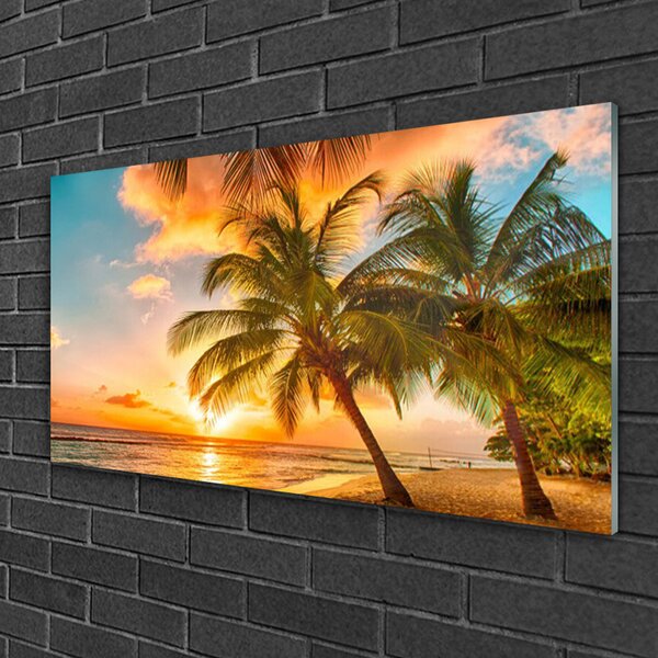 Obraz na skle Palma strom more krajina 100x50 cm 2 Prívesky