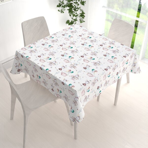 Biante Detský bavlnený štvorcový obrus Sandra SA-372 Myšky a konvičky na bielom 70x70 cm