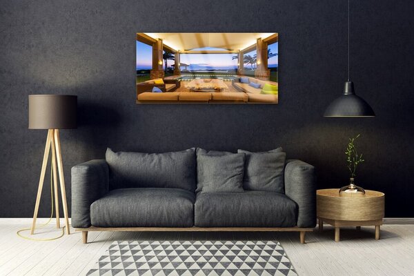 Obraz na skle Záhrada patio palmy 100x50 cm 2 Prívesky