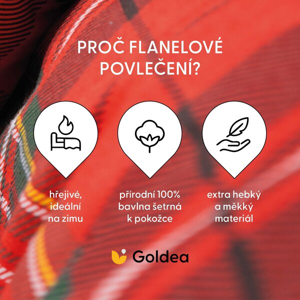 Goldea flanelové posteľné obliečky - červené káro 140 x 200 a 70 x 90 cm